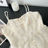Daiiibabyyy  Sweet Feather Bow Dress Women Fashion Summer Chain Sling Robe Femme Vestidos Sexy Party Beach A-line Pleated Cute Dresses