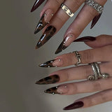 Daiiibabyyy  24PCS Sweet Cool Blue Gradient French False Nail Brown Leopard Print with Star Long Almond Press on Nail Y2k Ins Style Fake Nail