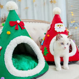 DAIIIBABYYY  -  Christmas Cats Nest Detachable Mat Semi Closed Cat Hole Tent Winter Warm Dog Nest Christmas Tree Shape Pets House Washable