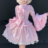 Daiiibabyyy  Long Sleeve Lolita Sweet Kawaii Cosplay Holiday Party Blouse Pink Black White Stand Collar Solid Shirt Lace JK SK Ruffle Tops