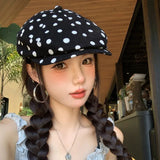 Daiiibabyyy  Retro Polka-dot Design Thin Breathable Berets for Women Summer Travel Sunscreen Versatile Show Face Small Literary Painter Hats