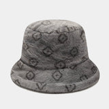Daiiibabyyy  Women Autumn Winter Printed Plush Bucket Hat Vintage Floral Print Fluffy Hat Korean Warm Fisherman Hats