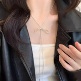 DAIIIBABYYY  -  Simple Bowknot Drawstring Long Necklace for Women Korean Fashion Sweater Chain Trend Jewelry Accessories Gifts Wholesale