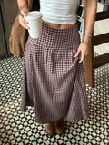 Daiiibabyyy  Women Vintage Plaid Midi Skirt High Waist Pleated Flowy A Line Long Skirt Casual Daily Checkered Skirts