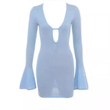 Daiiibabyyy  Must - have for Fairy & Gentle Style! Deep V Hollow - out Dress with Flared Sleeves, Slim Fit to Showcase Graceful Silhouette