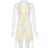 DAIIIBABYYY  -  New Women's Solid Color Slim Fit High Waist Fashionable Hanging Neck Sexy Backless Dress