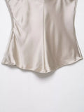 Daiiibabyyy  Backless Suspenders Heart Shaped Collar Satin Textured Top Women's Summer Gentle Temperament Solid Color Self Cultivation Sling
