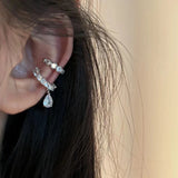 Daiiibabyyy  2Pcs Waterdrop Zircon Korean Ear Cuff Clip On Earrings for Women No Piercing C Shape Clip Ear Luxury Rhinestone Y2K Jewelry