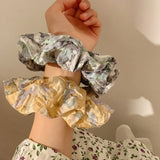 DAIIIBABYYY  -  French Romantic Idyllic Floral Scrunchies Flowers Wrinkled Large Hair Ties Ropes Gray Yellow Elegant Ponytail Holder Headwear