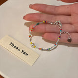 DAIIIBABYYY  -  New Fashion Summer Colorful Dopamine Flower Pearl Beaded Bracelet for Women Sweet Vacation Party Jewelry Friendship Gifts