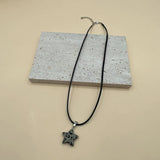 Daiiibabyyy  Natural Stone Five-pointed Star Crystal Rose Quartz Opal Star Pendant Necklace for Women Fluorite Lapis Bullet Pendulum Jewelry