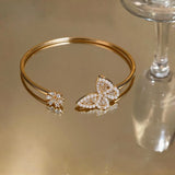 Daiiibabyyy  Luxury Gold Color Butterfly Open Bangles for Women Imitation Pearl Cubic Zirconia Cuff Bracelet French Fashion Jewelry Bridal  K
