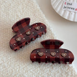 Daiiibabyyy  Refreshing World Hair Claw Retro Style Classic Brown Plaid Elegance Acetate Hair Claw Clips Hair Accessories for Women Girls