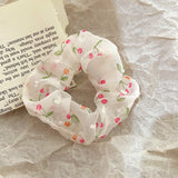 DAIIIBABYYY  -  2024 Simple Sunny Cherry Mesh Scrunchies Large Hair Ropes Ties Women Elegant Up-do Hair Bands Gum Ponytail Holder White Headwear