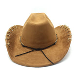 DAIIIBABYYY  -  Trendy Western Cowboy Hat for Men And Women with Metal Chain Wide Brim Suede Visor Fashion Jazz Cap
