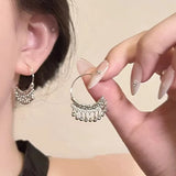 Daiiibabyyy  Fashion Metal C-Shaped Tassel Chain Earring for Women Silver Color Waterdrop Geometric Earrings Temperament Girl Jewelry