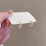 Daiiibabyyy  French Temperament Imitation Pearl Twisted Circular Ear Buckle Hoop Earrings Elegant Sweet Fashion Jewelry for Women