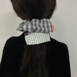 Daiiibabyyy  1PC Plaid And Striped Mixed Hair Scrunchie, Retro Fashion Hair Accessory For Women