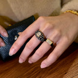 Daiiibabyyy  New Vintage Wide Sided Geometric Crystal Opening Rings for Women Luxury Shiny Contrasting Index Finger Rings Jewelry Gifts