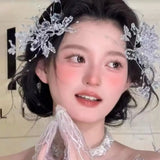 Daiiibabyyy  handmade silver versatile fairy crystal butterfly smart hydrogel wedding bridal headdress earrings