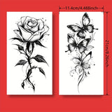 Daiiibabyyy  2pcs Black Flower & Butterfly Temporary Tattoo Stickers For Women, Waterproof & Long Lasting Fake Tattoo For Arm, Leg & Chest