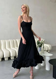 Daiiibabyyy Summer Women's Dress One Word Neck Strapless Sleeveless Dress Black Sexy Slim Backless Black Ruffle Dress