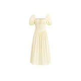 DAIIIBABYYY  -  Sweet French Square Neck Lace-up Puff Short-sleeved Dresses Women's Summer Waist-cinching Slimming Tempermant Mid-length Dress