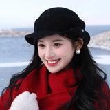 DAIIIBABYYY  -  High Quality Australian Wool Black Top Hats for Women Autumn Winter Casual Versatile Retro French Elegant Socialite Berets Cap