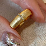 Daiiibabyyy  Vintage Luxury Inlay Crystal Finger Ring for Women Girl Minimalism Round Texture Zircon Light Luxury Design Fashion Jewelry Gift