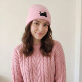 Daiiibabyyy  Sweet Cute Embroidered Cat Knitted Hat Warm Wool Knit Cap Ear Protection Embroidery Winter Caps Sports