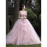 Daiiibabyyy  Fairy Blush Pink Wedding Dresses Off Shoulder Tulle A-Line Photos Shoot Dresses Bridal Dress Elegant Prom Gowns Customized
