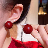 Daiiibabyyy  New Retro Fashion Ankara Red Round Ball Stud Earrings for Women Minimalist Statement Earrings Festive Party Atmosphere Jewelry