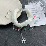 Daiiibabyyy  Fluffy Double-layer Rhinestone Snowflake Tassel Choker Christmas Sweet Sexy Clavicle Chain for Women Party Jewelry