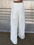 Daiiibabyyy  Spring Fashion Elastic Waist Women's Pants Elegant Embroidered Hollow Straight Pants Summer Casual Simple Loose Holiday Pants