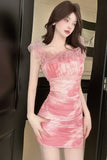 Daiiibabyyy  Sexy One-shoulder Mesh Printed Dress for Women in Pure Desire Style, Waist-hugging, Sexy Hot Girl Tight Buttocks