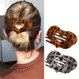Daiiibabyyy  Korean Acetic Oval Flat Hair Clips for Women Elegant Leopard Matte Curved Round Hair Claw Clip Barrettes Hair Accessories