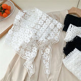 Daiiibabyyy  Retro Floral Printed Lace Triangle Scarf Transparent Embroidered Lace Head Scarf Thin Scarf Accessories Lace Headband Party