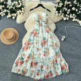 DAIIIBABYYY  -  Elegant V-neck Vintage Sleeveless Chic Print Slim Chiffon Straps Dresses French Fashion Evening High Street Summer Sexy Clothing
