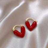 Daiiibabyyy  Vintage Red Drop Glaze Peach Heart Drop Earrings for Women Trendy Geometric Metal Earrings Christmas Creative Jewelry Gifts ﻿