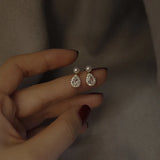 DAIIIBABYYY  -   Plated Pearl Stud Earrings Water Drop Shiny Zircon Morning Dew Earrings for Women Wedding Jewelry