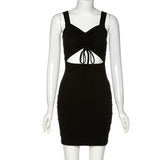 Daiiibabyyy  Must - Have for Cool Vibe! Make a Statement. Square - Neck Drawstring Hollow - Out Slim Dress, Sexy & Casual.