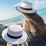 DAIIIBABYYY  -  New Summer Fashion Straw Hat Womrn Female Flat Brim Sun Protection Cap Outdoor Travel Beach Sun Hats