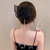 DAIIIBABYYY  -  New Oversized Hollow Butterfly Tassel Chain Hair Grab Clip Shark Clip Hair Accessories Claw Clip For Women