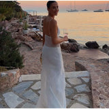Daiiibabyyy  White Lace Sheer Corset Maxi Dress Eyelash Lace Trim Bodice High Slit Satin Skirt Summer Bridal Evening Party Women Outfit