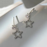 Daiiibabyyy  Shiny Silver Color Starry Sky Zircon Star Drop Earrings Temperament Fashion Jewelry For Girls and Women Holiday Wearing