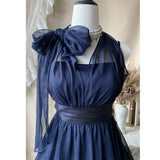 Daiiibabyyy  French Elegant Vintage Hepburn Chiffon Vintage Blue Dress Women Sweet Retro Party Gown Fashion Halter Short Cocktail Dress