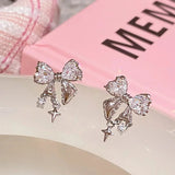 Daiiibabyyy New Fashion Bling White Pink Ziircon Bow Earrings for Women High-end S925 Silver Needle Studs Sweet Elegant Party Jewelry Gifts
