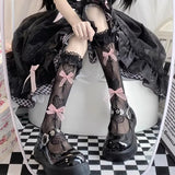 DAIIIBABYYY  -  Cute Lolita Transparent Lingerie Stockings Lovely Bow Over Knee Black White Heart Bow Sexy Suspender High Tube Silk Long Socks
