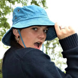 DAIIIBABYYY  -  Blue Cowboy Hiking Bucket Hats with String Men Denim Beach Sun Hat for Women Outdoor Couple Bob Panama Summer Fisherman Cap