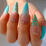 Daiiibabyyy 24Pcs Long Stiletto False Nails Gradient White Design Almond Fake Nails Wearable Droplet Shaped Nail Patch Press on Nails